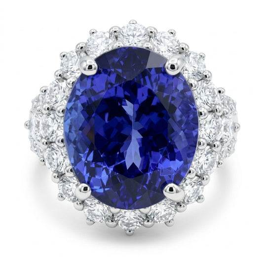 14K 6.10ct Oval Blue Wing Tanzanite 1.34cttw VS White Diamonds Ring