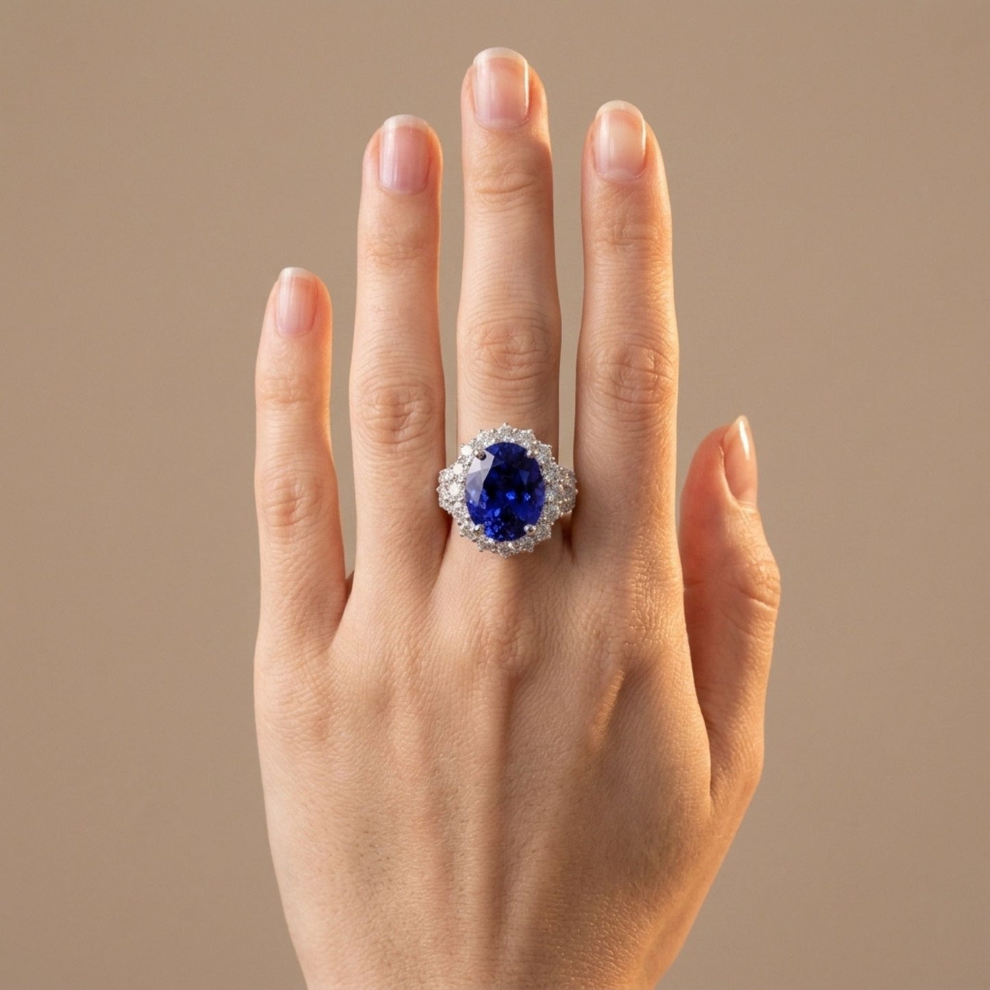 14K 6.10ct Oval Blue Wing Tanzanite 1.34cttw VS White Diamonds Ring