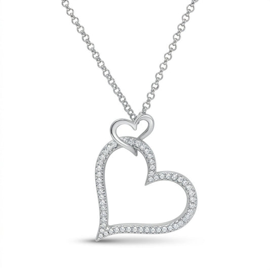 18K 1.10cttw Round White Diamond Heart Necklace
