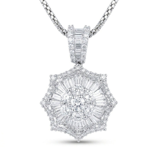 Platinum 2.1cttw Baguette & Round White Diamond Necklace