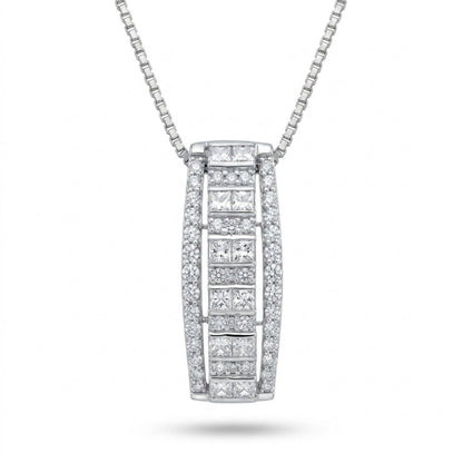 Platinum 1.00cttw Princess Cut & Round White Diamond Necklace
