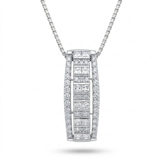 Platinum 1.00cttw Princess Cut & Round White Diamond Necklace