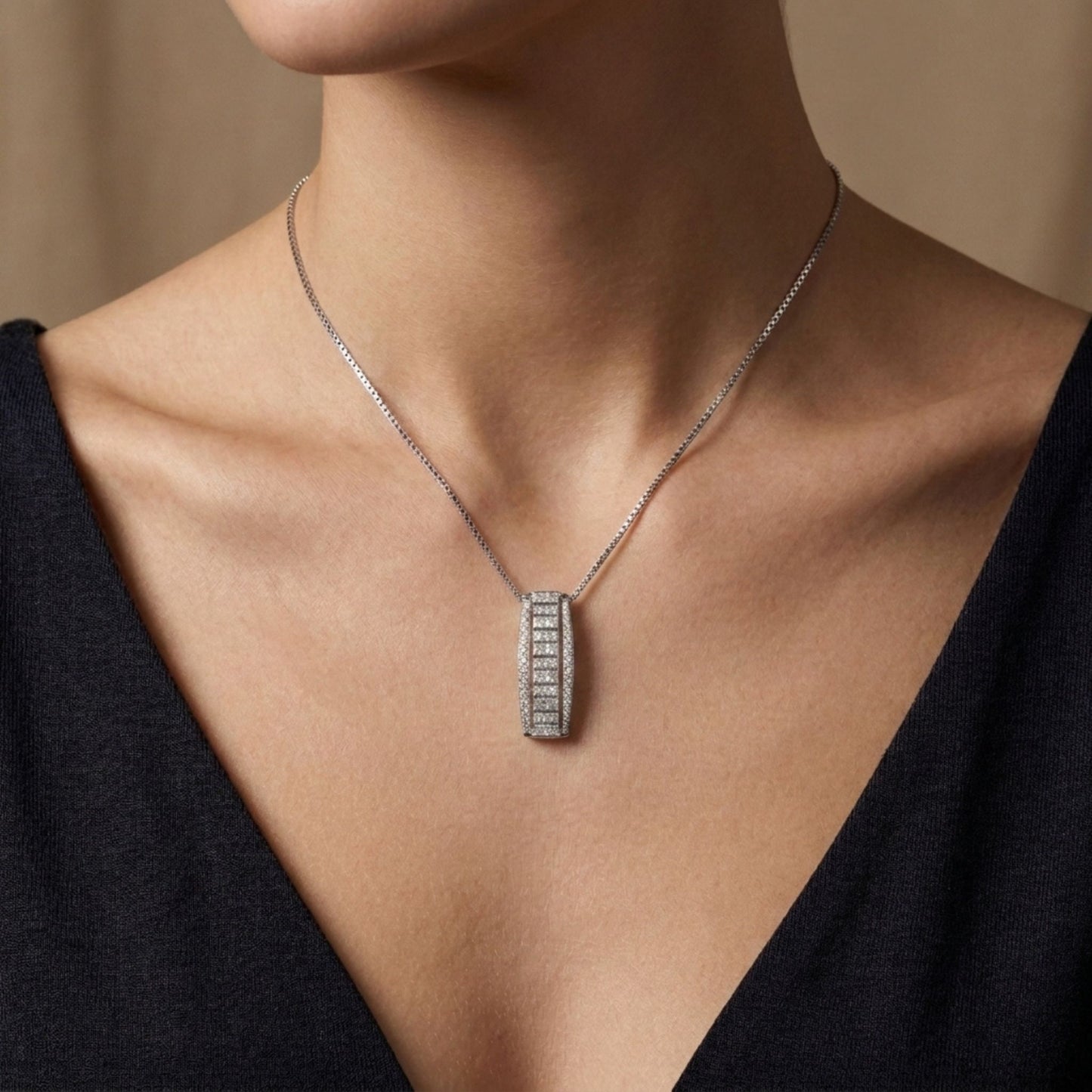 Platinum 1.00cttw Princess Cut & Round White Diamond Necklace
