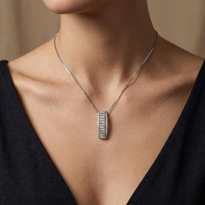 Platinum 1.00cttw Princess Cut & Round White Diamond Necklace