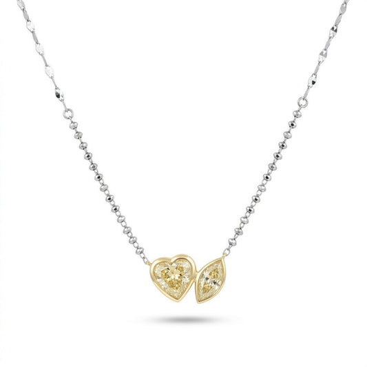 Platinum & 18K 1.38cttw Heart Shape & Marquise Yellow Diamond 0.04cttw White Diamonds Necklace
