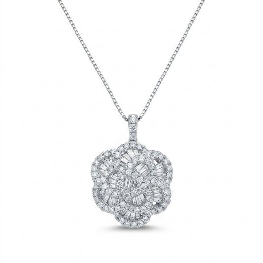 18K 2.58cttw Baguette & Round White Diamond Necklace