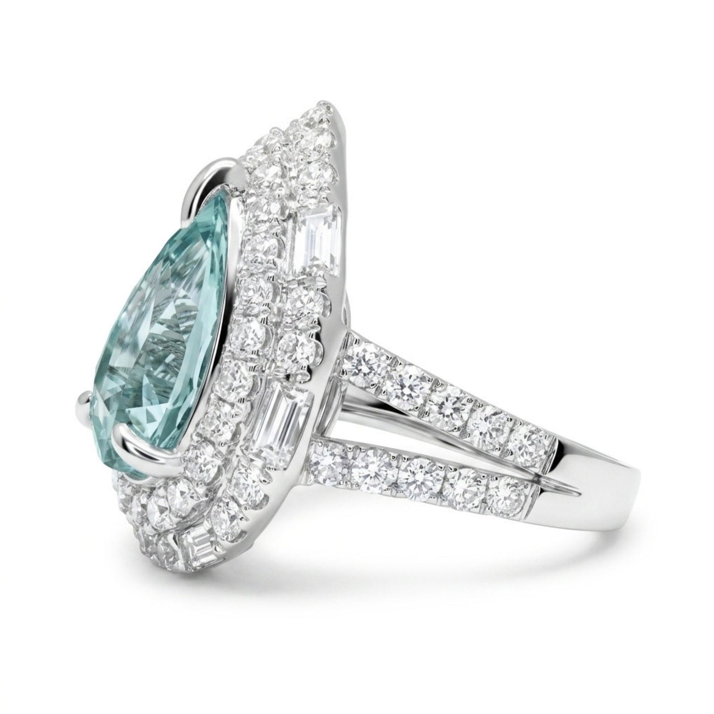18K 2.98ct Pear Shape Vanadium Beryl 1.81cttw White Diamonds Ring