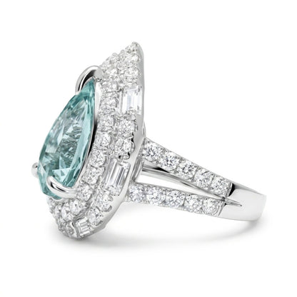 18K 2.98ct Pear Shape Vanadium Beryl 1.81cttw White Diamonds Ring