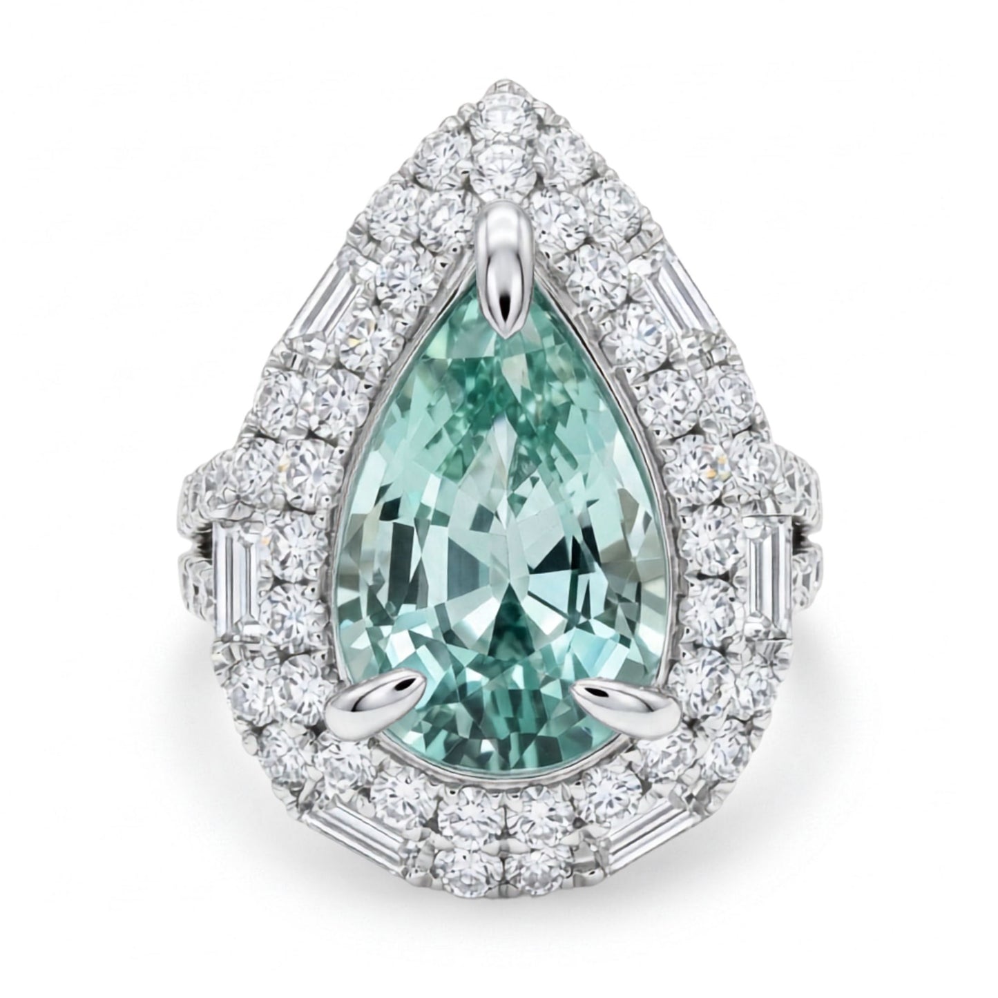 18K 2.98ct Pear Shape Vanadium Beryl 1.81cttw White Diamonds Ring