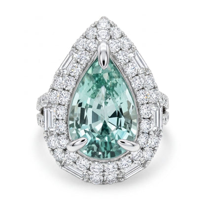 18K 2.98ct Pear Shape Vanadium Beryl 1.81cttw White Diamonds Ring