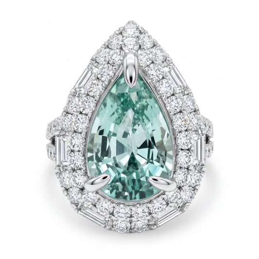 18K 2.98ct Pear Shape Vanadium Beryl 1.81cttw White Diamonds Ring