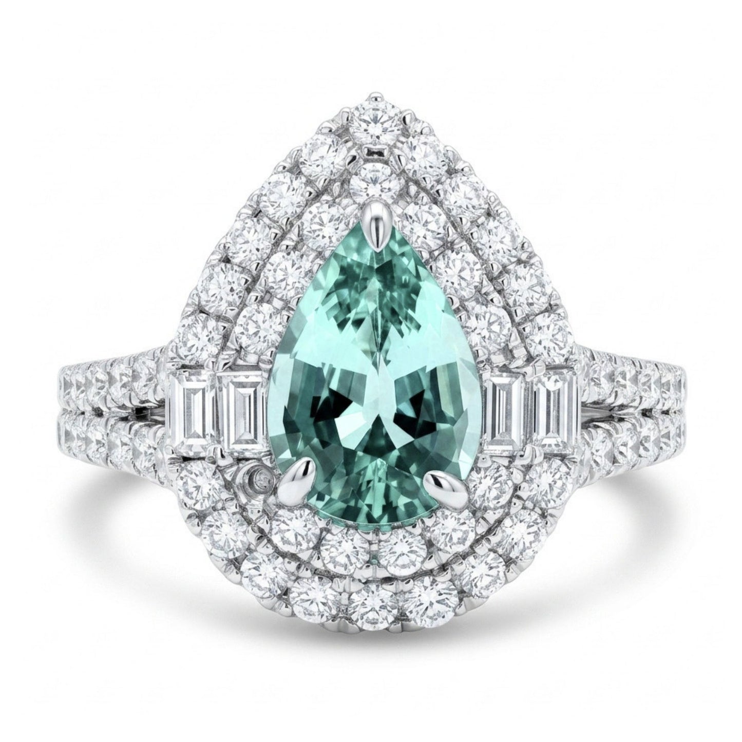 18K 0.87ct Pear Shape Vanadium Beryl 0.90cttw VS White Diamonds Ring