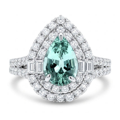 18K 0.87ct Pear Shape Vanadium Beryl 0.90cttw VS White Diamonds Ring