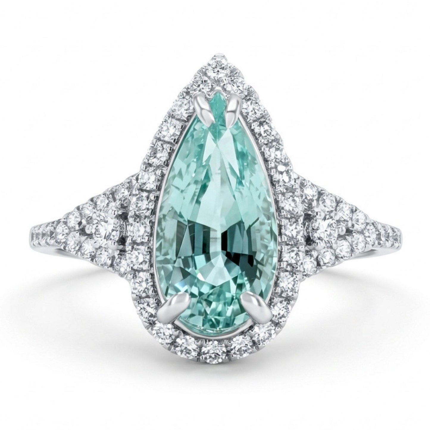 14K 2.30ct Pear Shape Vanadium Beryl 0.50cttw VS White Diamonds Ring