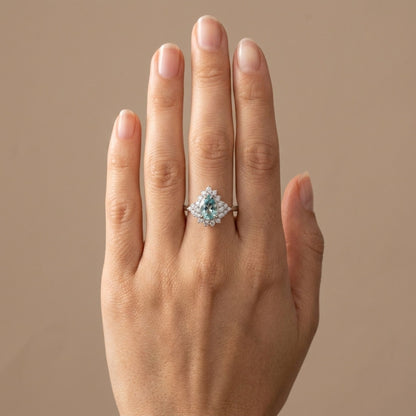 14K 0.79ct Pear Shape Vanadium Beryl 0.53cttw VS White Diamonds Ring