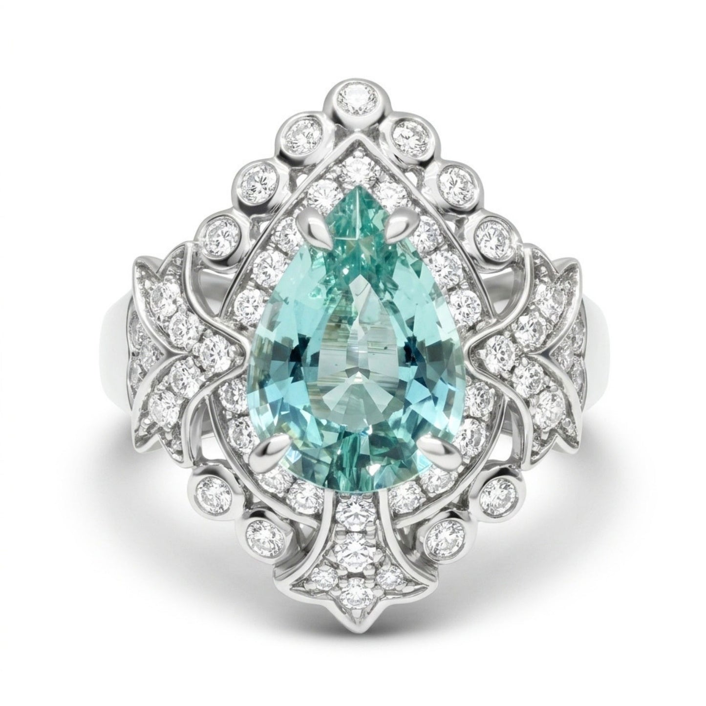14K 1.61ct Pear Shape Vanadium Beryl 0.45cttw White Diamonds Ring