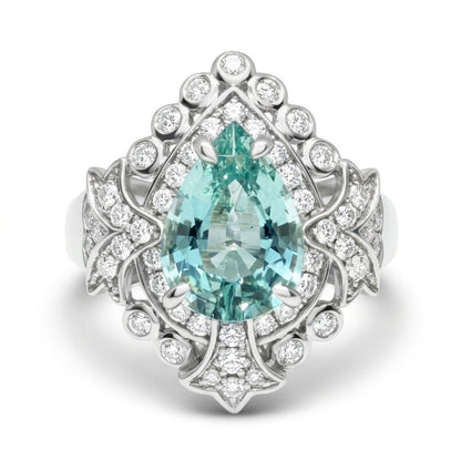14K 1.61ct Pear Shape Vanadium Beryl 0.45cttw White Diamonds Ring