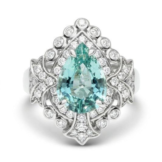 14K 1.61ct Pear Shape Vanadium Beryl 0.45cttw White Diamonds Ring