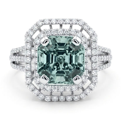 18K 2.51ct Asscher Cut Vanadium Beryl 0.69cttw White Diamonds Ring