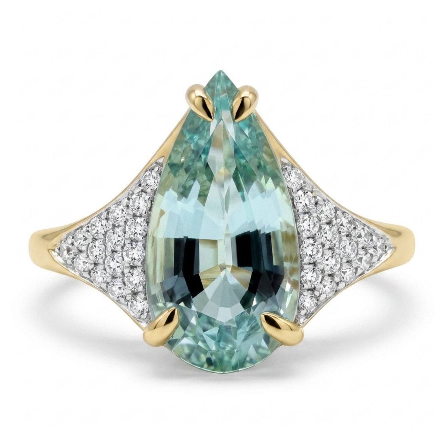 14K 1.92ct Pear Shape Vanadium Beryl 0.16cttw VS White Diamonds Ring