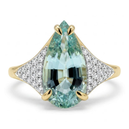 14K 1.92ct Pear Shape Vanadium Beryl 0.16cttw VS White Diamonds Ring