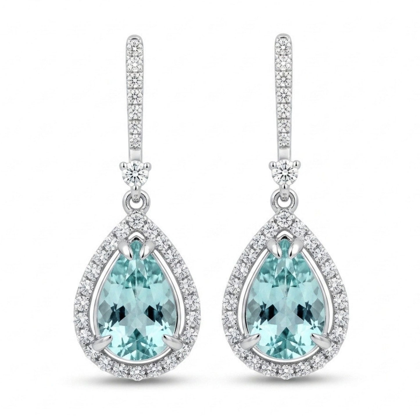 14K 2.46cttw Pear Shape Vanadium Beryl 0.45cttw VS White Diamonds Drop Earrings