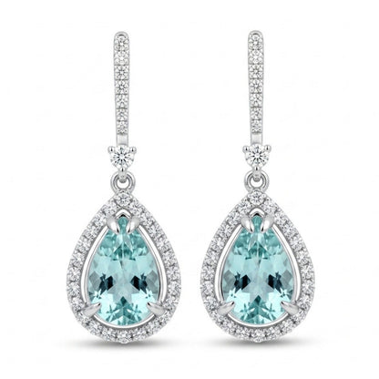 14K 2.46cttw Pear Shape Vanadium Beryl 0.45cttw VS White Diamonds Drop Earrings