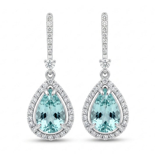 14K 2.46cttw Pear Shape Vanadium Beryl 0.45cttw VS White Diamonds Drop Earrings