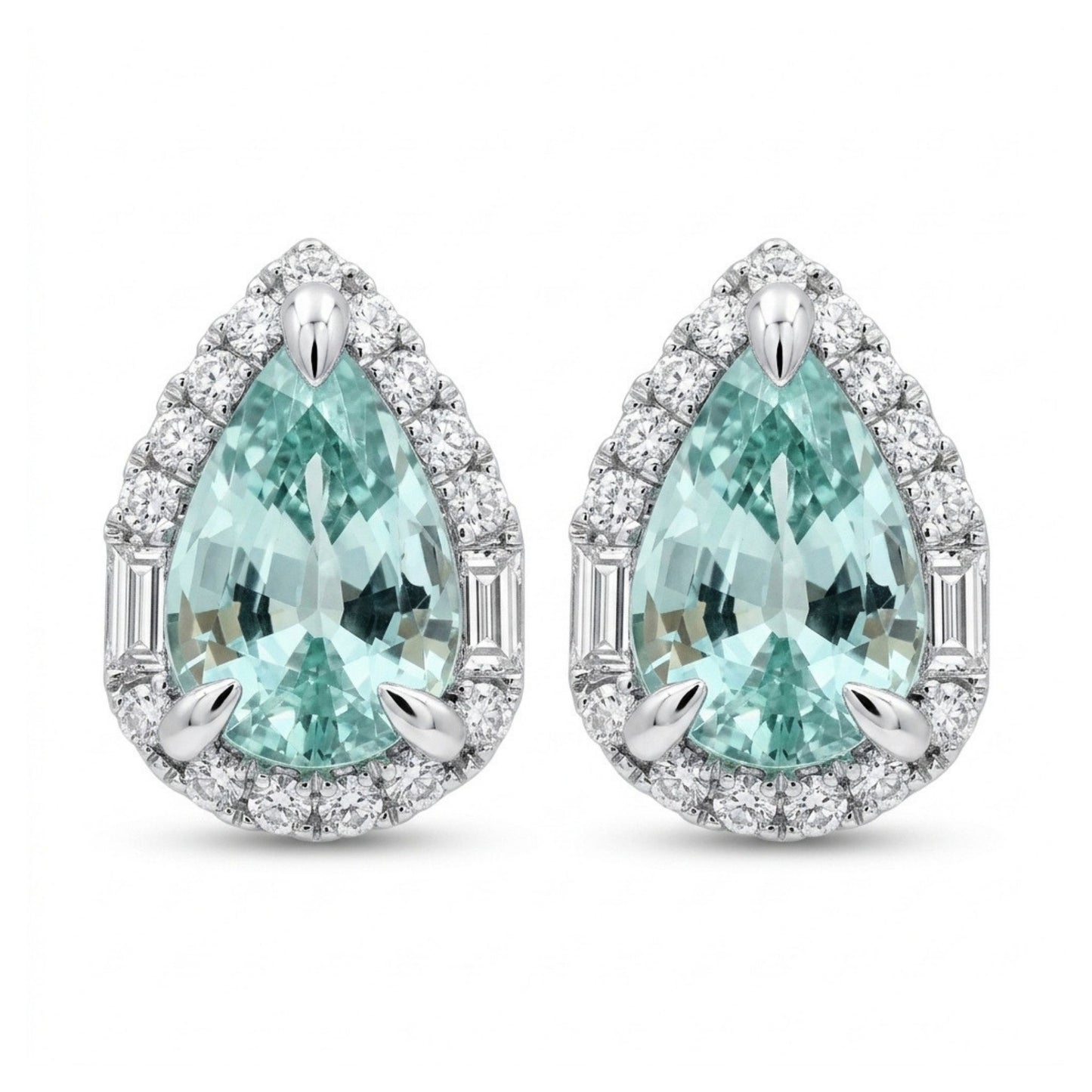 18K 2.15cttw Pear Shape Vanadium Beryl 0.42cttw VS White Diamonds Stud Earrings