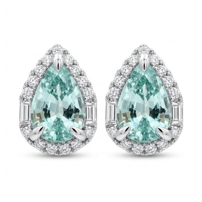 18K 2.15cttw Pear Shape Vanadium Beryl 0.42cttw VS White Diamonds Stud Earrings