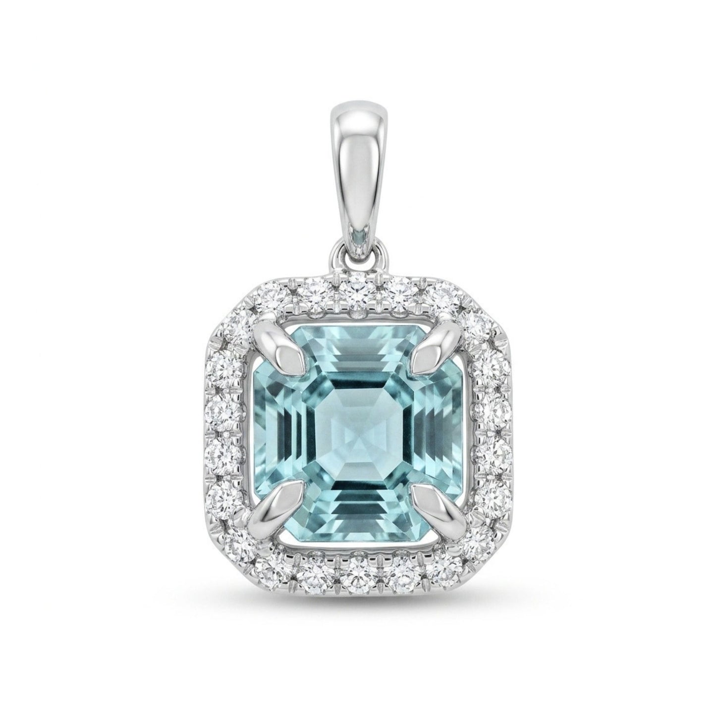 14K 1.00ct Asscher Cut Vanadium Beryl 0.13cttw VS White Diamonds Pendant