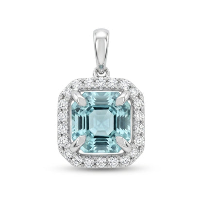 14K 1.00ct Asscher Cut Vanadium Beryl 0.13cttw VS White Diamonds Pendant