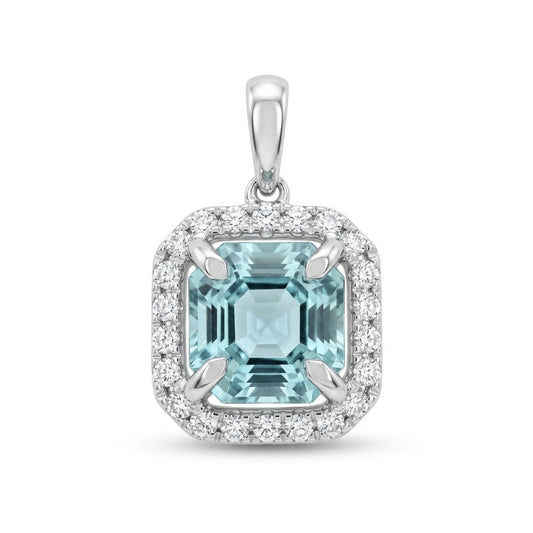 14K 1.00ct Asscher Cut Vanadium Beryl 0.13cttw VS White Diamonds Pendant