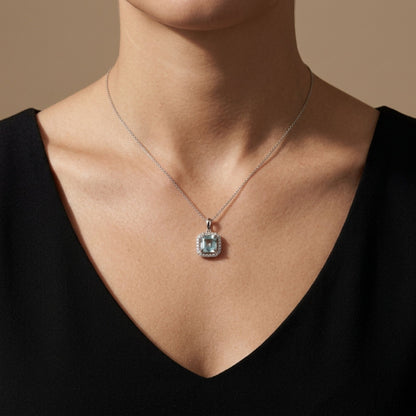 14K 1.00ct Asscher Cut Vanadium Beryl 0.13cttw VS White Diamonds Pendant
