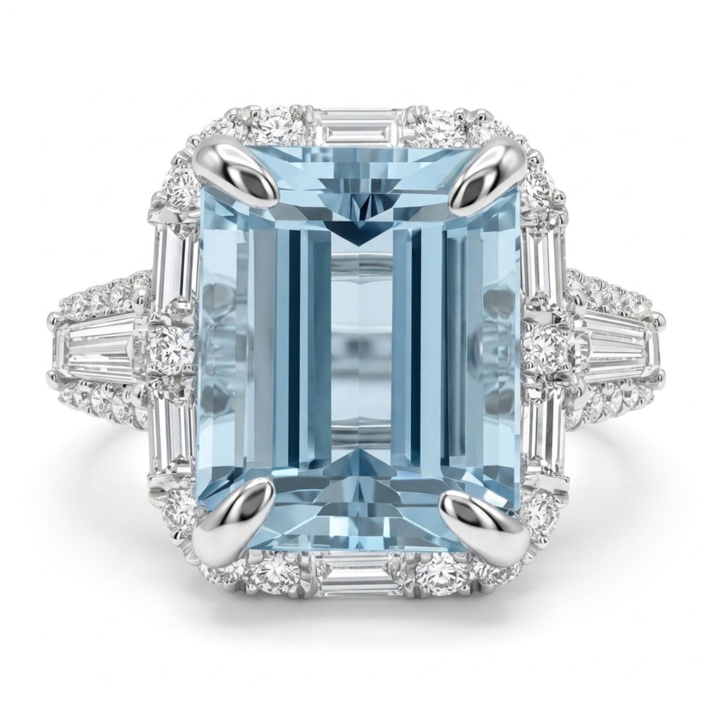 18K 4.02ct Emerald Cut Santa Maria Aquamarine 0.91cttw VS White Diamonds Ring