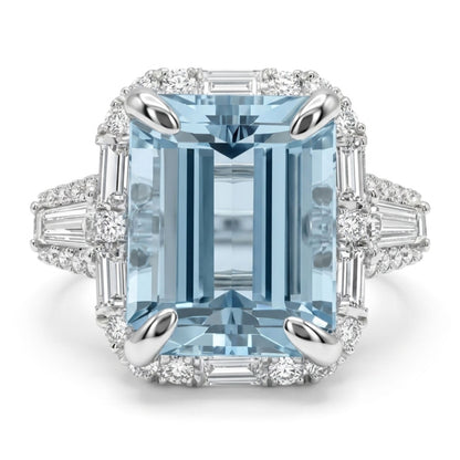18K 4.02ct Emerald Cut Santa Maria Aquamarine 0.91cttw VS White Diamonds Ring