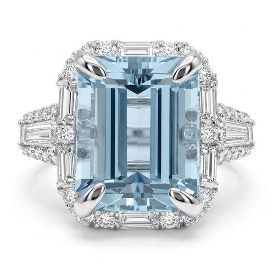 18K 4.02ct Emerald Cut Santa Maria Aquamarine 0.91cttw VS White Diamonds Ring