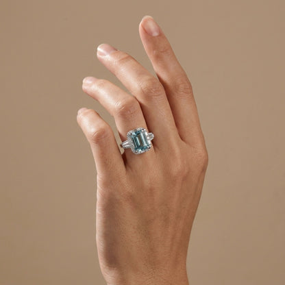 18K 4.02ct Emerald Cut Santa Maria Aquamarine 0.91cttw VS White Diamonds Ring