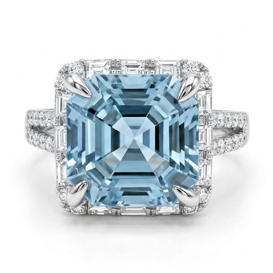 18K 3.74ct Asscher Cut Private Collection Santa Maria Aquamarine 0.87cttw White Diamonds Ring