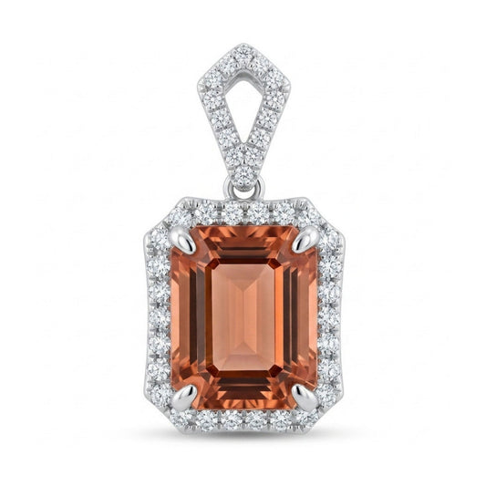 18K 4.03ct Emerald Cut Orange Tourmaline 0.34cttw White Diamonds Pendant