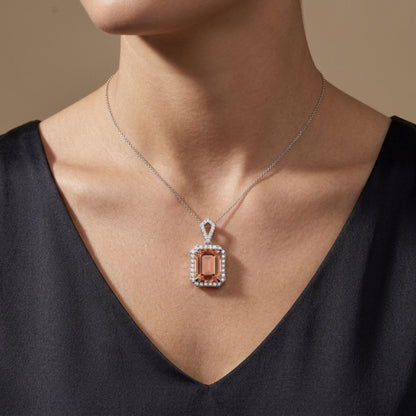 18K 4.03ct Emerald Cut Orange Tourmaline 0.34cttw White Diamonds Pendant