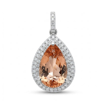18K 3.49ct Pear Shape Orange Tourmaline 0.62cttw White Diamonds Pendant