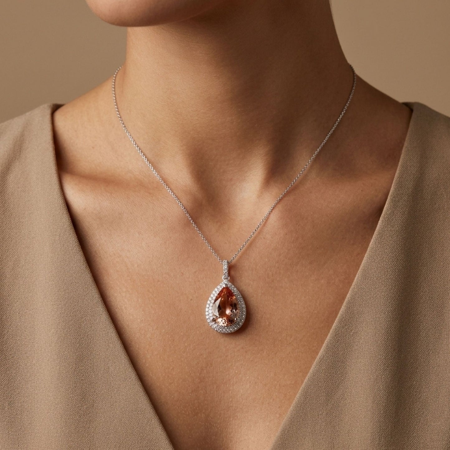 18K 3.49ct Pear Shape Orange Tourmaline 0.62cttw White Diamonds Pendant