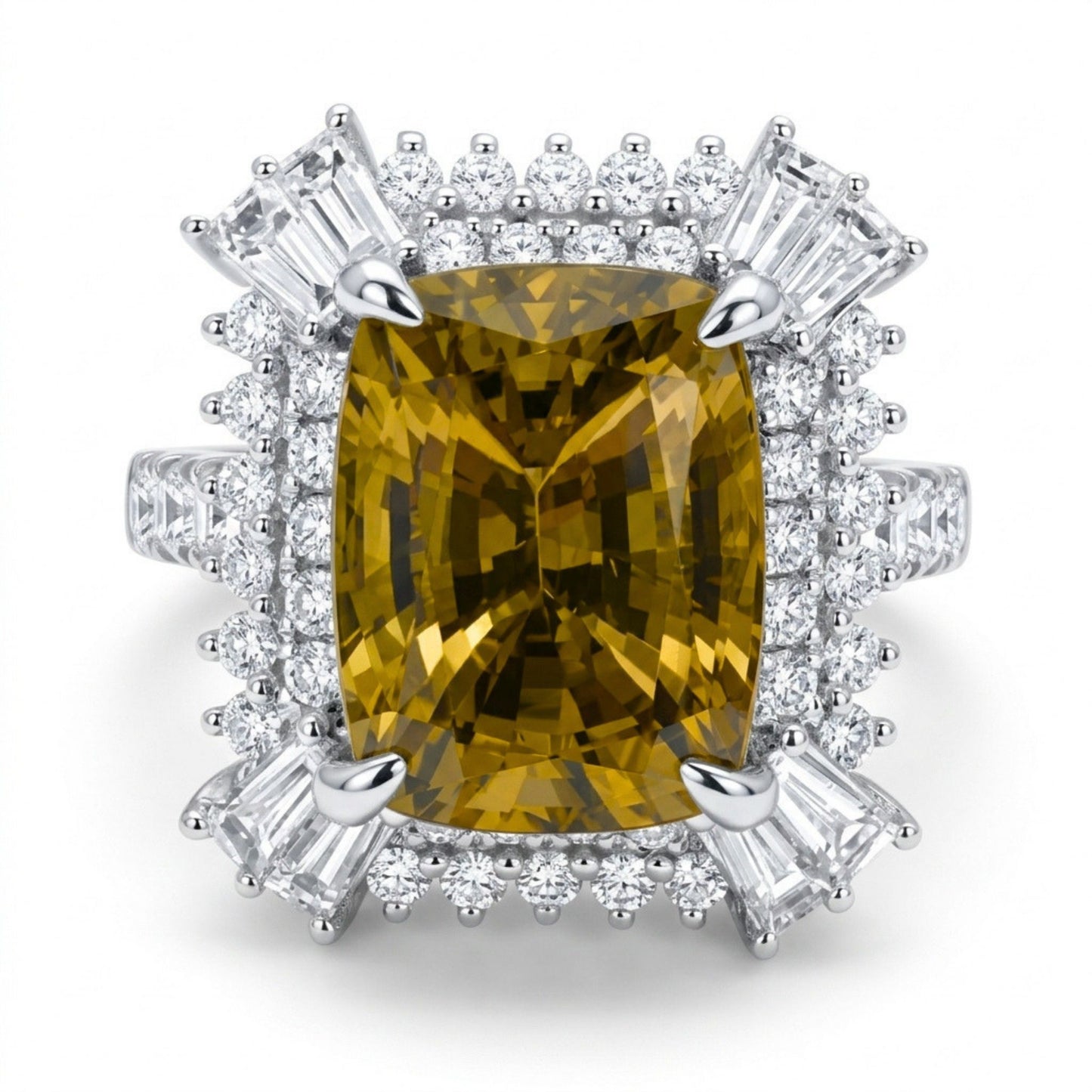 18K 7.21ct Cushion Golden Orange Unheated Tanzanite 1.48cttw White Diamonds Ring