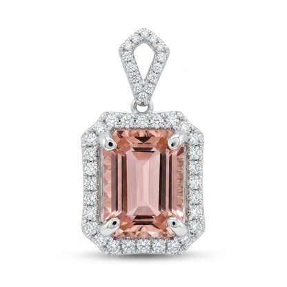 18K 4.16ct Emerald Cut Pink Tourmaline 0.44cttw White Diamonds Pendant