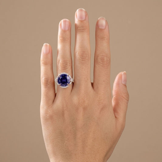 14K 8.44ct Round Blue Wing Tanzanite 0.60cttw Pink & White Diamonds Ring