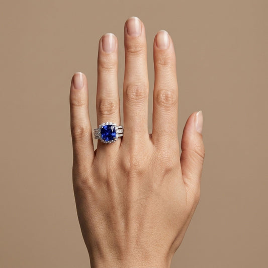 14K 3.04ct Cushion Blue Wing Tanzanite 1.06cttw VS White Diamonds Ring