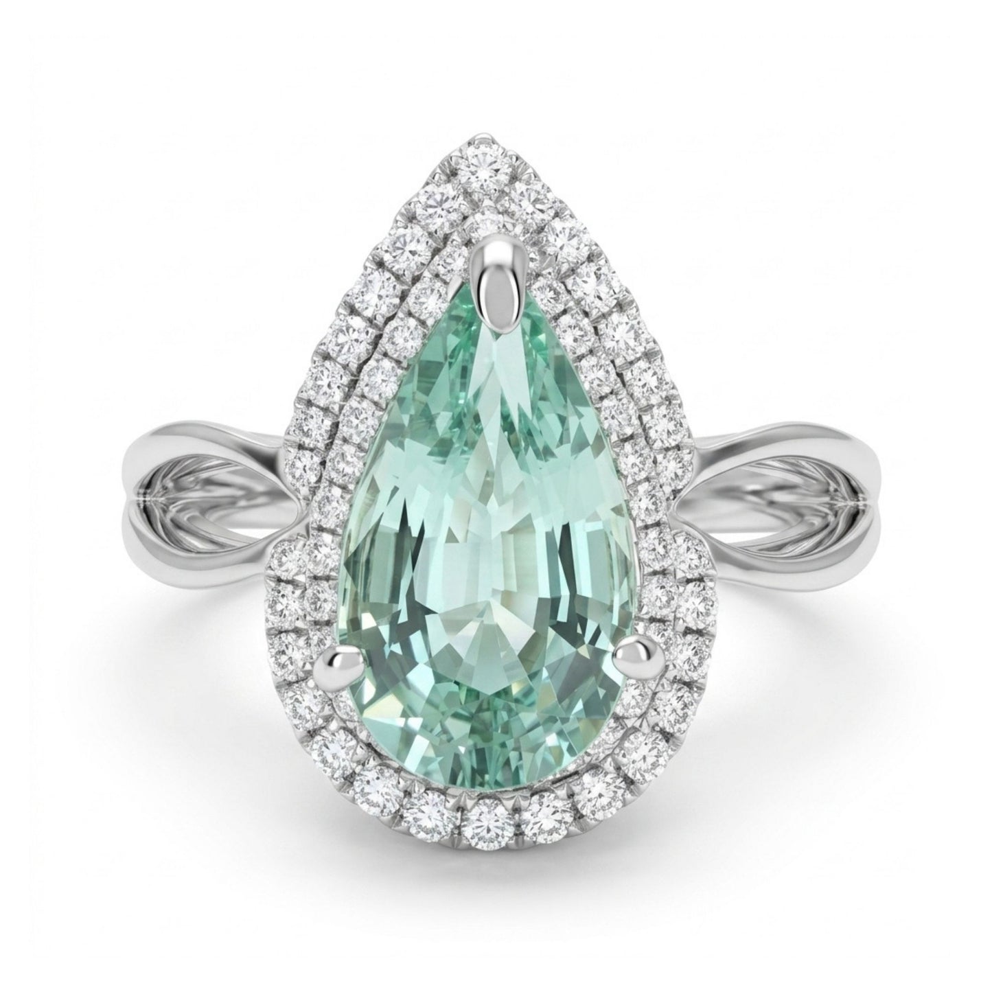 18K 1.76ct Pear Shape Vanadium Beryl 0.32cttw White Diamonds Ring