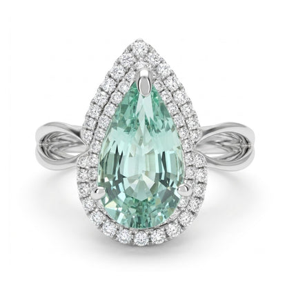 18K 1.76ct Pear Shape Vanadium Beryl 0.32cttw White Diamonds Ring