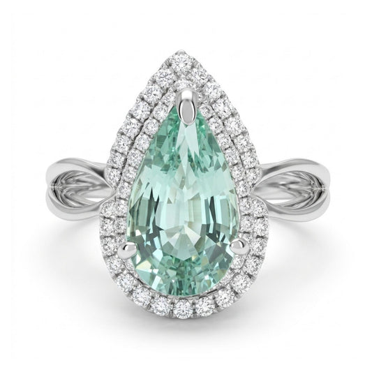 18K 1.76ct Pear Shape Vanadium Beryl 0.32cttw White Diamonds Ring